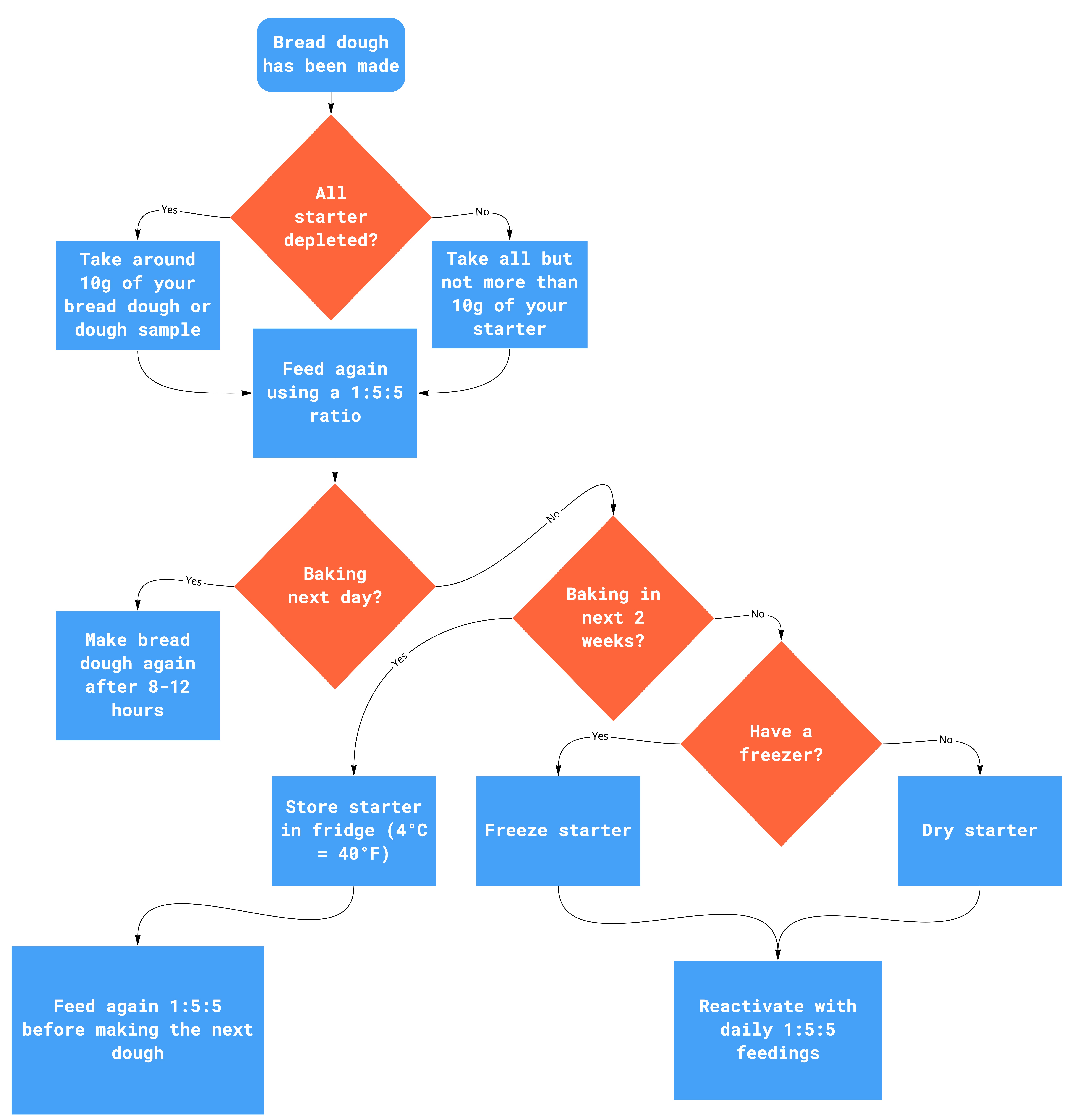 A flowchart showing how to store your starter
